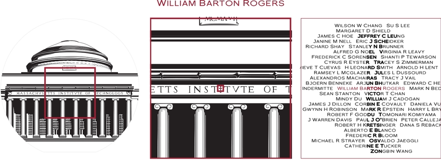 A new website, onemit.mit.edu, allows anyone to search for a name in “One.MIT” and download a PDF with three images progressively zooming in on the location of a name in the mosaic.