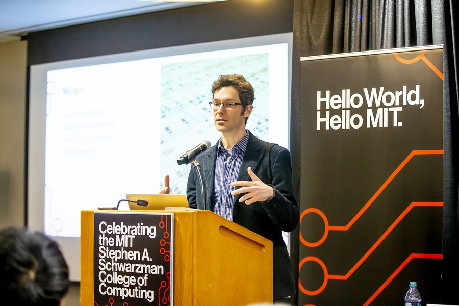 Eran Egozy, professor of the practice in music at MIT and a member of the panel discussion on “Teaching Computing in Arts and Humanities, demonstrated how his students are creating music with code.