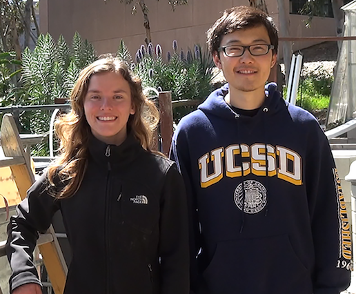 Enid Partika (left) and William Tanaka of the University of California at San Diego are the $10,000 Lemelson-MIT “Eat it!” undergraduate team winners for their inventive efforts in solving food waste concerns affecting our environment. 
