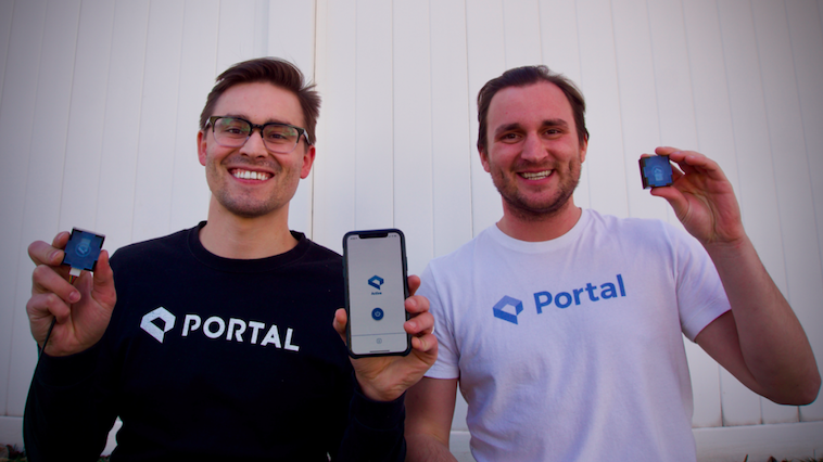 Josh Horne (left) and Morgen Glessing of Brigham Young University are the $10,000 Lemelson-MIT “Move it!” undergraduate team winners for their wireless device that opens disabled-accessible doors when a user approaches.