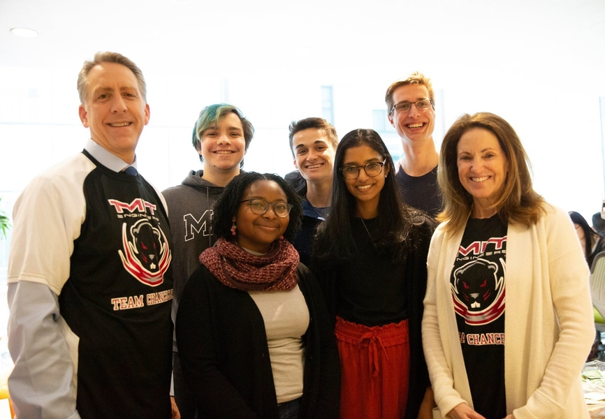 Chancellor Cynthia Barnhart (right) and Vice Chancellor Ian Waitz (left) shared smiles with students at the RAK Week Study Break.
