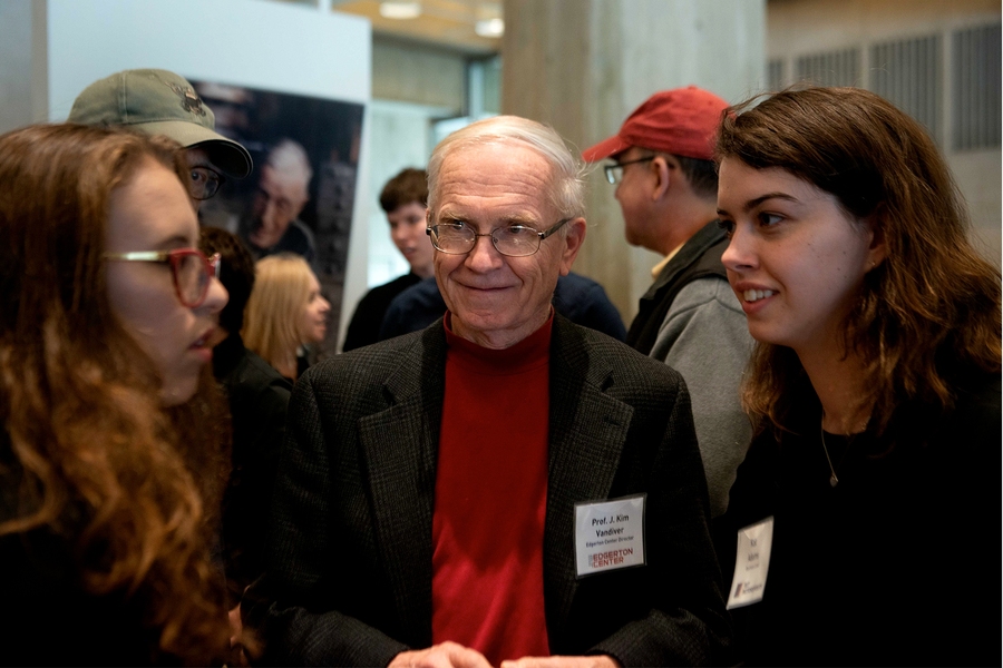 Left to right: Team captain Serena Grown-Haeberli; J. Kim Vandiver, mechanical engineering professor and Forbes director of the MIT Edgerton Center; and Kat Adams, business lead for the team.