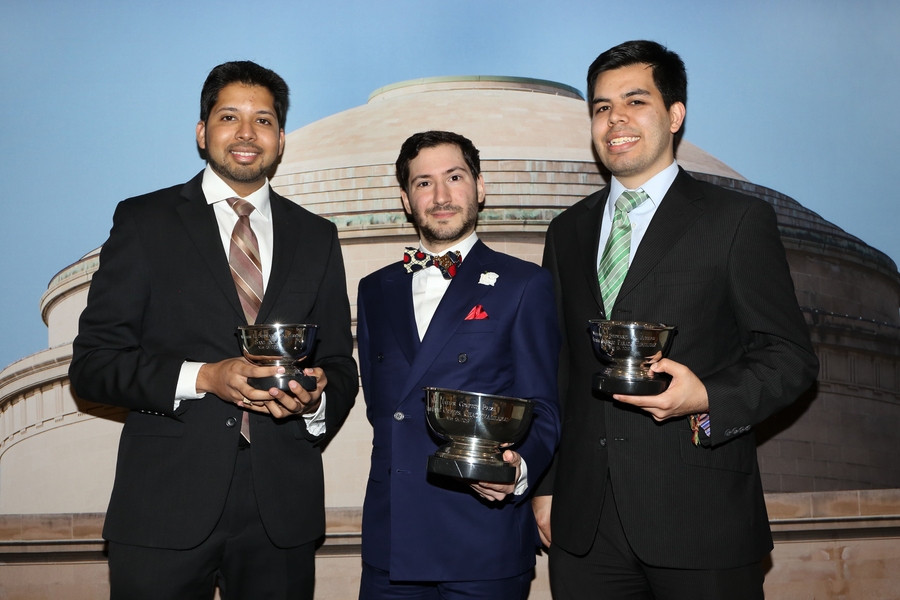 Left to right: Sami Khan, recipient of the William L. Stewart, Jr. Award; Orpheus Chatzivasileiou, recipient of the Karl Taylor Compton Prize; and Germán Alberto Parada Hernandez, recipient of the William L. Stewart, Jr. Award