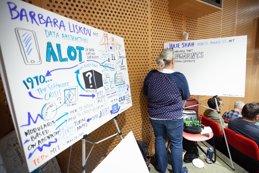 A graphic artist drew up explainers of each talk in real-time.
