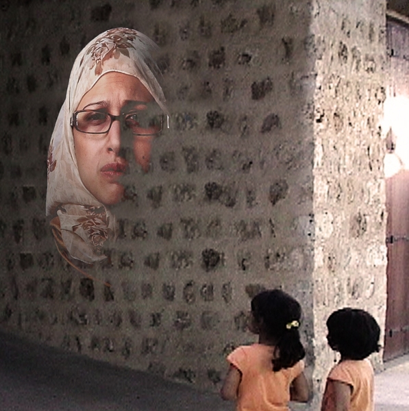 Image from Judith Barry's "Cairo Stories," an installation of 11 diptychs (photograph and accompanying text) and four plasma screen videos, culled from more than 215 interviews Barry conducted with women of varying social and economic classes in Cairo between 2003 and 2011