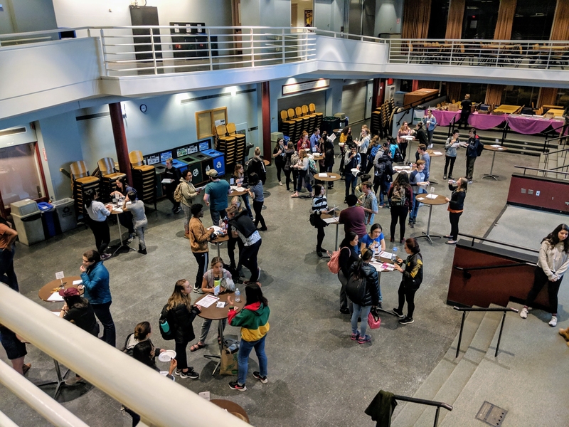 MIT first-year students mingle with UPOP upper-class students at the First Year Major Mixer event.