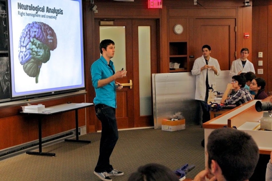 Keating teaches a class of first-year students in 2.00b (Toy Product Design).