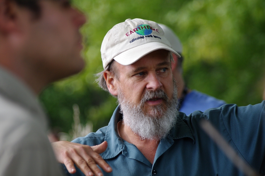 Sam Bowring is seen leading the annual EAPS geology field trip to western Massachusetts, explaining the complex history preserved in the rock record there, from dinosaur footprints and Triassic fossils to the 14,000-year-old scars left by the last ice age.
