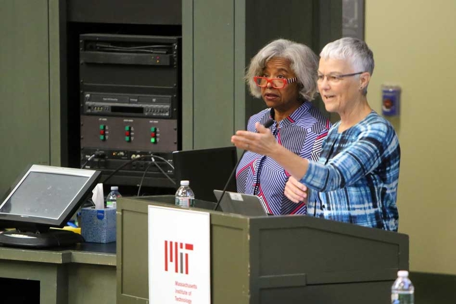 Alyce Johnson (left) and Maryanne Kirkbride reported on the working group on leadership and engagement.