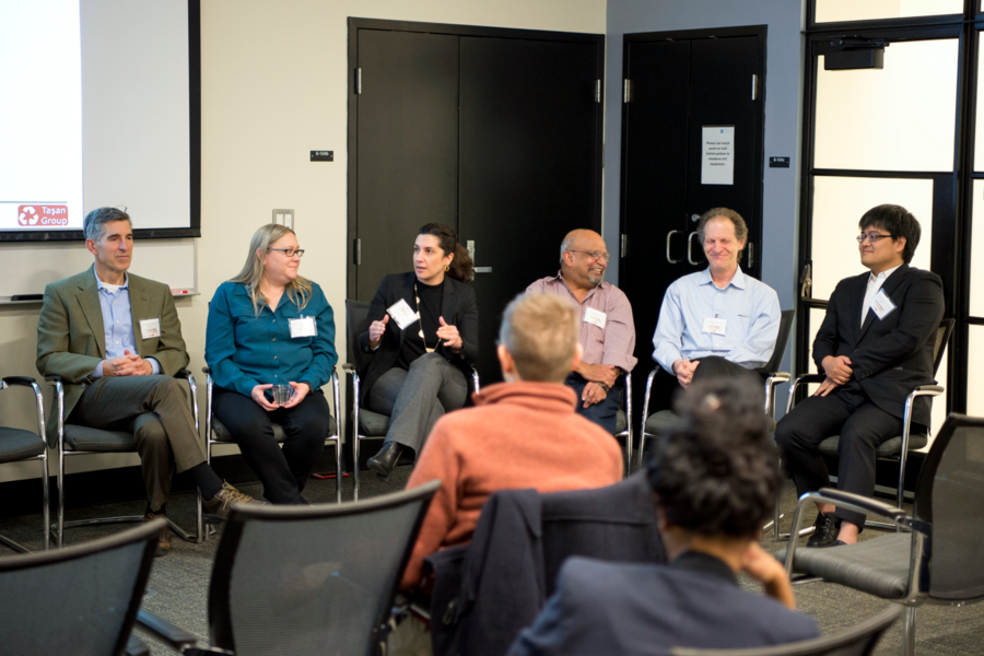 The workshop concluded with a panel discussion among invited speakers, finding insightful connections between research questions, approaches, and motivations. Panelists (left to right) are professors Timothy Weihs from Johns Hopkins University, Amy Clarke from Colorado School of Mines, Mitra Taheri from Johns Hopkins University, Sharvan Kumar from Brown University, Thomas Bieler from Michigan Stat...
