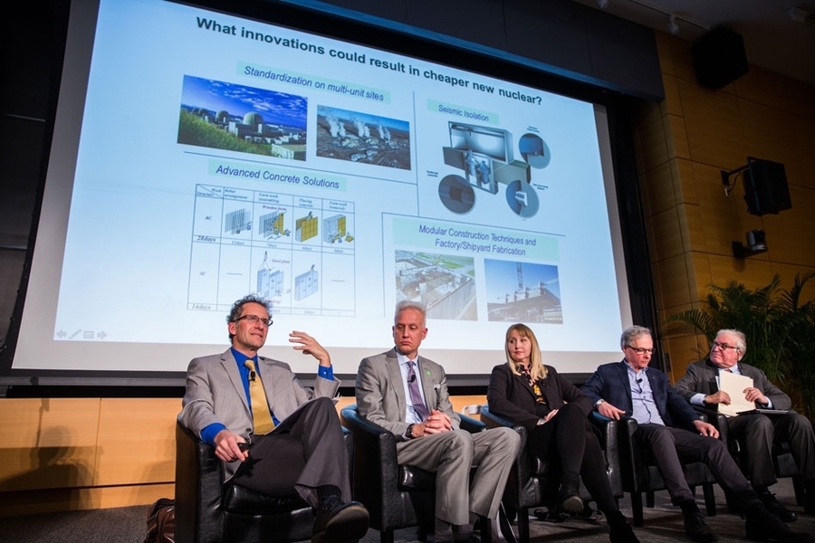 Discussing the future of nuclear and fusion power was a panel featuring MIT professor Jacopo Buongiorno, Harlan Bowers of X-Energy, professors Anne White and Earl Marmar, and the moderator, MIT professor Paul Joskow.