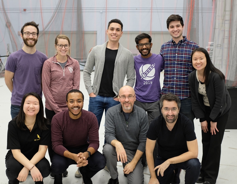 Instructors Chen and Shimelis (front row left) are seen with the volunteers who helped at the final race day: (from back row, clockwise) Schoer, Brown, Ledet, Hanumanthu, Wang, Karaman, and Kocic.