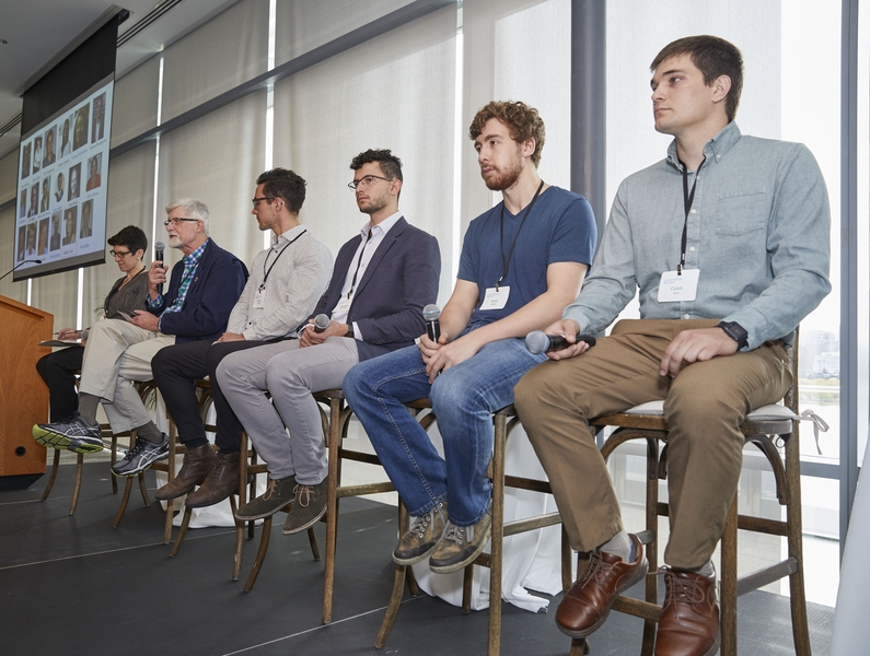 At the annual Sustainability Connect panel, students from class 2.S999 (Solving for Carbon Neutrality at MIT) discuss the course alongside instructors Julie Newman (far left) and Timothy Gutowski (second from left).