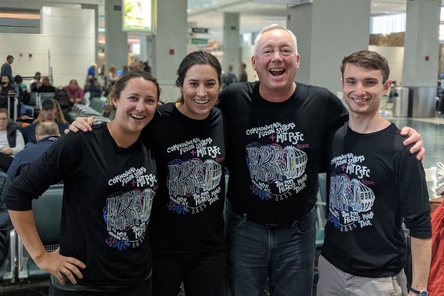 A MIT and Commonwealth Fusion Systems team participated in a year-long community planning process. Left to right: Teresa Wilks, Sara Ferry, Dennis Whyte, Alex Creely.