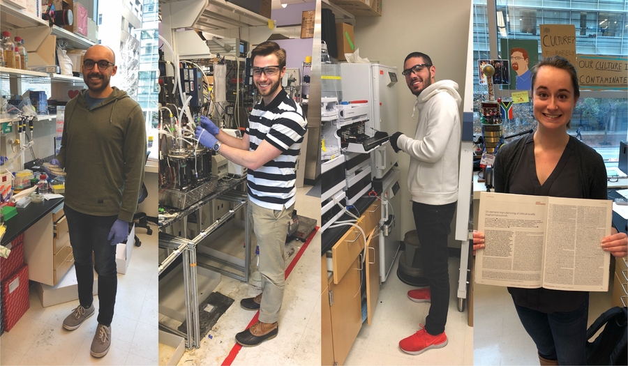 Team members from the Love Lab (l-r) Neil Dalvie, chemical engineering; Andrew Biedermann, chemical engineering; Sergio Rodriguez, biological engineering; and Laura Crowell, chemical engineering