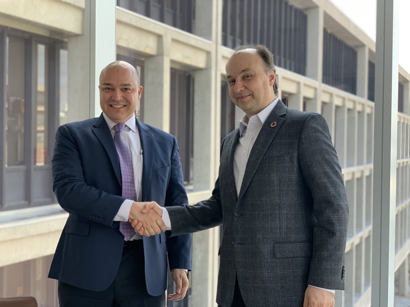 Jason Sanabia, president and CEO of Raith America (left), with Vladimir Bulović, the founding faculty director of MIT.nano and the Fariborz Maseeh (1990) Professor of Emerging Technology.
