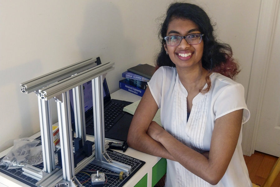 Off campus, rising junior Sreya Vangara continues her fusion research, working on the prototype housing for a superconducting testing rig.