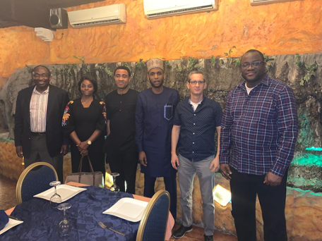 Empowering the Teachers fellows meet in Abuja, Nigeria, early January 2020. Left to right: Olusoji "Soji" Ilori, Yoav Danenberg, Muhammad Buhari, Victor Odumuyiwa, Chollette Olisah, and Tayo Akinwande.