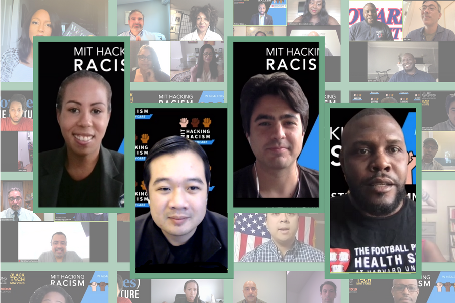 Collage of faces, including four leaders of MIT Hacking Racism in Healthcare 