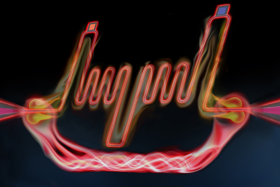 Image of neonlike glowing red lines on a black background