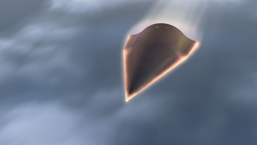 Artist's rendering of a hypersonic vehicle glowing with heat