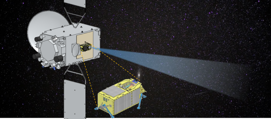 An illustration of a Japanese satellite and the payload that Lincoln Laboratory has built.