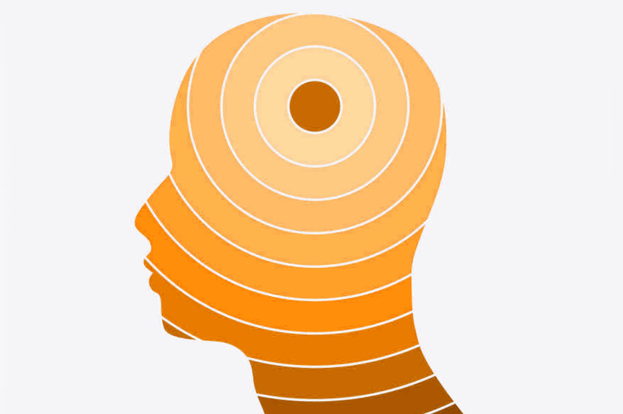A silhouette of a head with a target superimposed on the braincase
