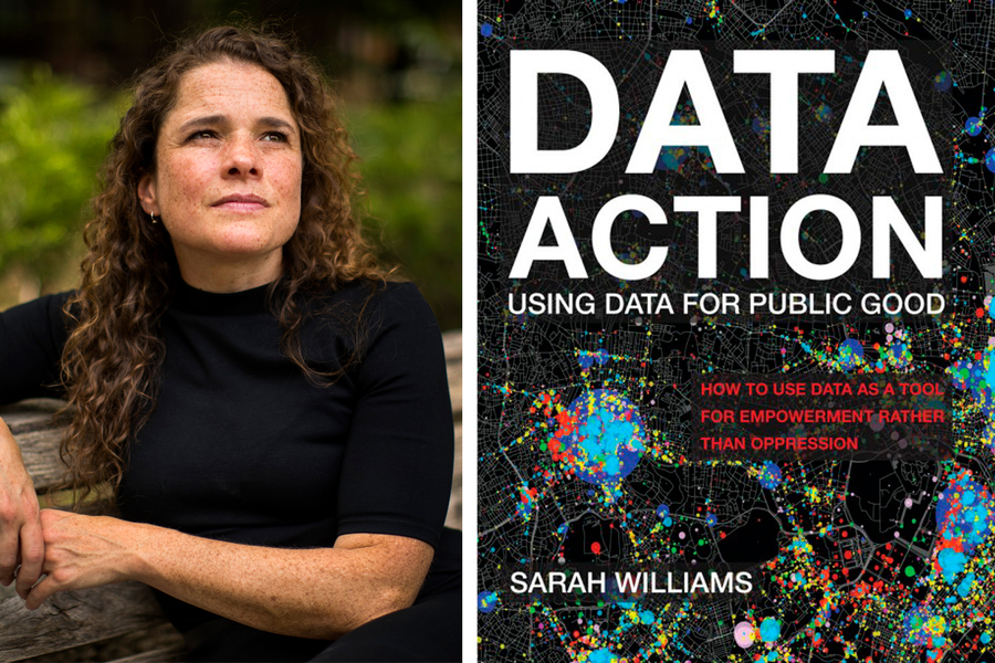 Sarah Williams and cover of book titled "Data Action"
