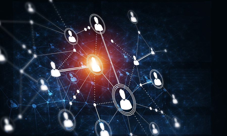 Illustration of human silhouettes connected in a matrix