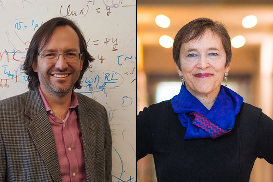 Side-by-side portrait photos of Alfredo Alexander-Katz and Caroline Jones