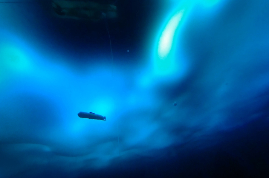 Autonomous vehicle photographed underwater