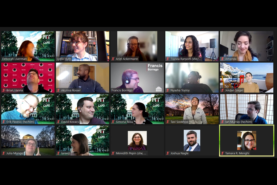Screenshot of a Zoom session with 20 participants. Most of them are looking anywhere but at their camera.