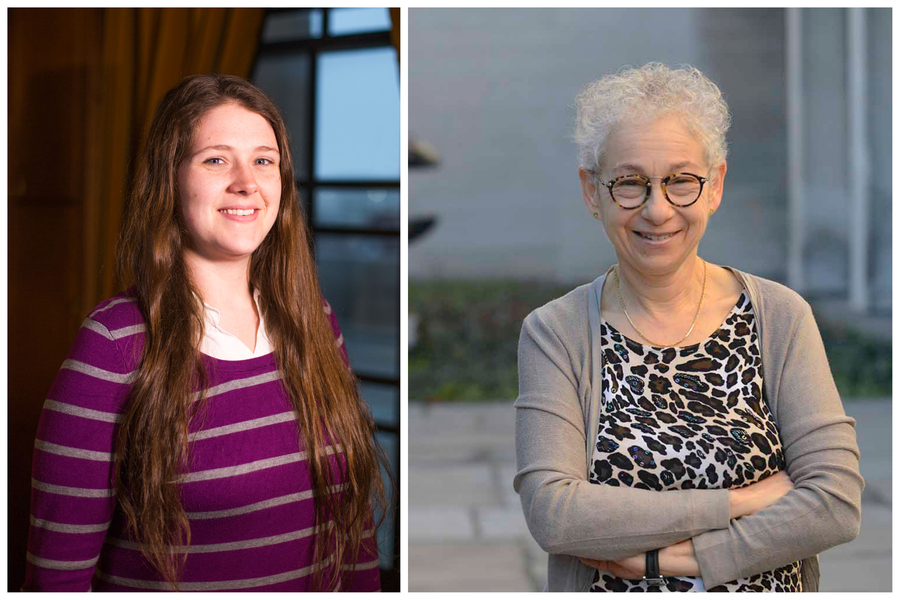 Side-by-side photos of Deanna Montgomery smiling and standing next to a window; and Nina Davis-Millis, smiling with arms crossed in an outdoor courtyard.