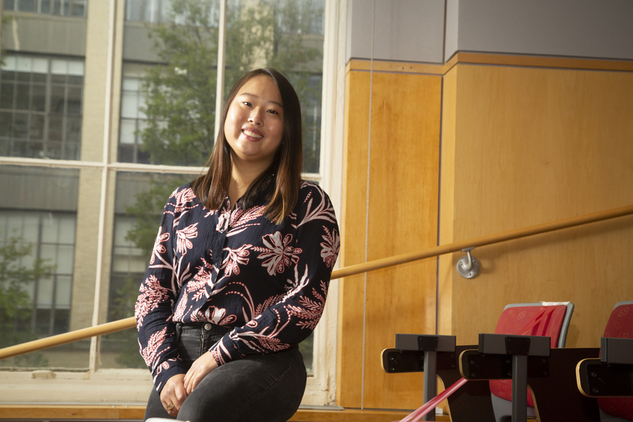 Photo of Flora Klise on MIT's campus. 