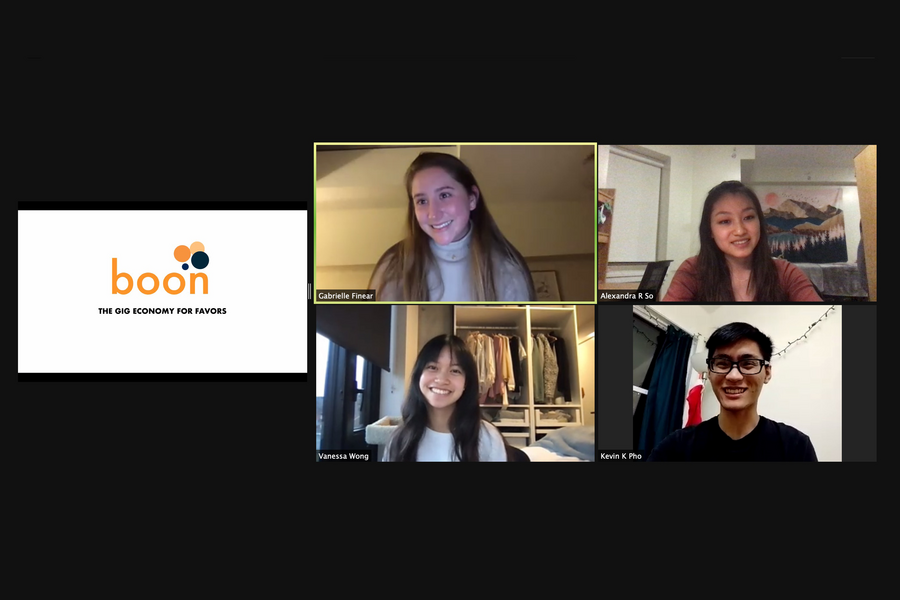 Screenshot of four students comprising Team Boon on nightly team Zoom call.