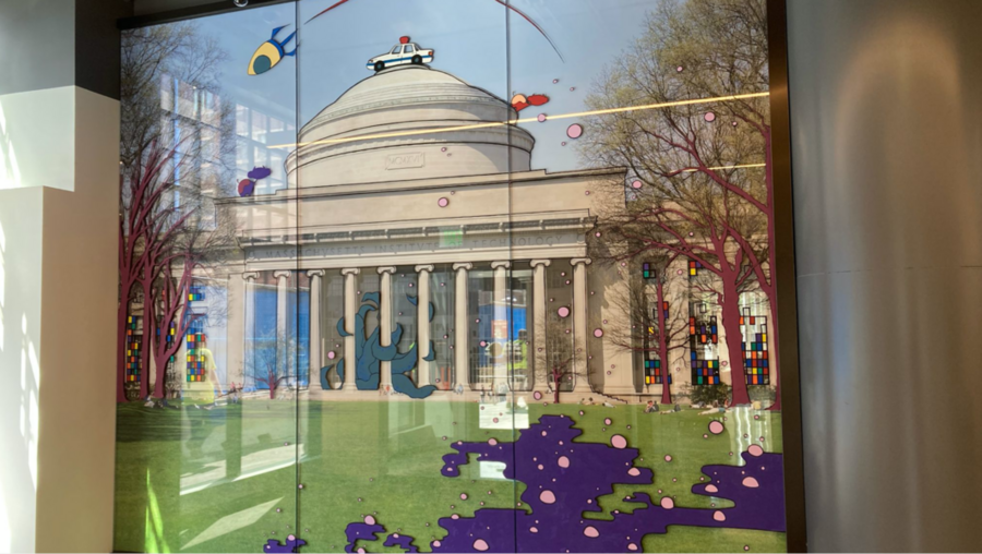 Photo of MIT's Great Dome overlaid with colorful doodles