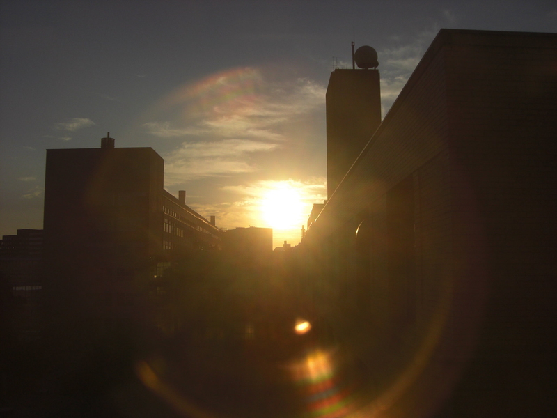 Photo of the sun rising over MIT