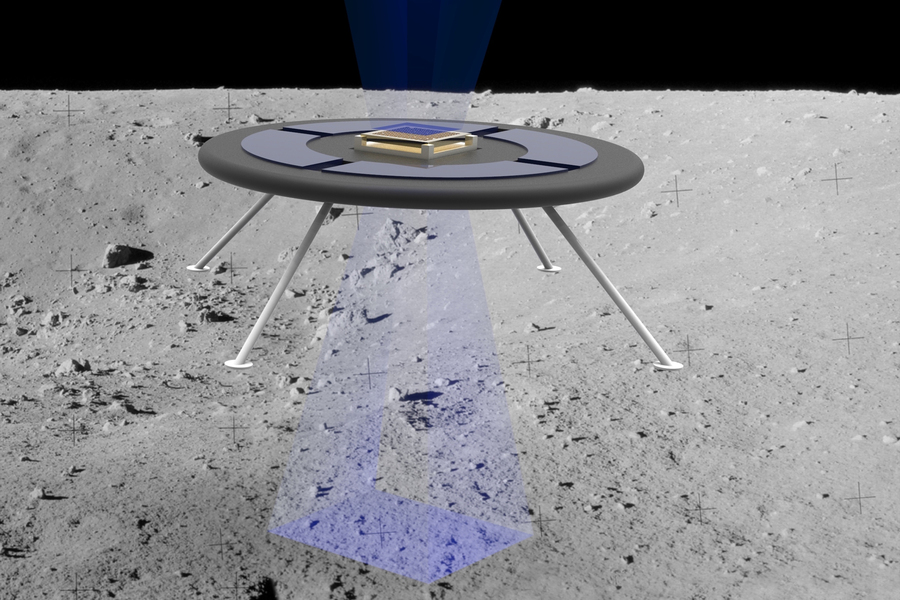 concepto de rover flotando sobre la luna