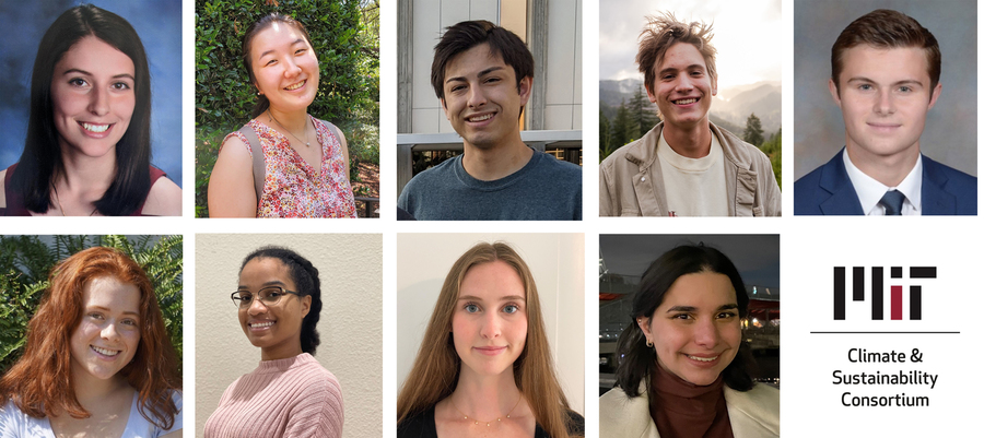 Grid of nine portrait photos plus the MIT Climate and Sustainability Consortium logo