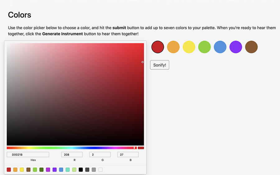 Screenshot of the Color Tool in the Sonification Toolkit