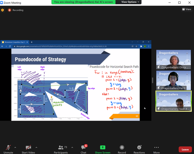 Screenshot of Dragonballers team's final competition presentation for the search-and-rescue mission.