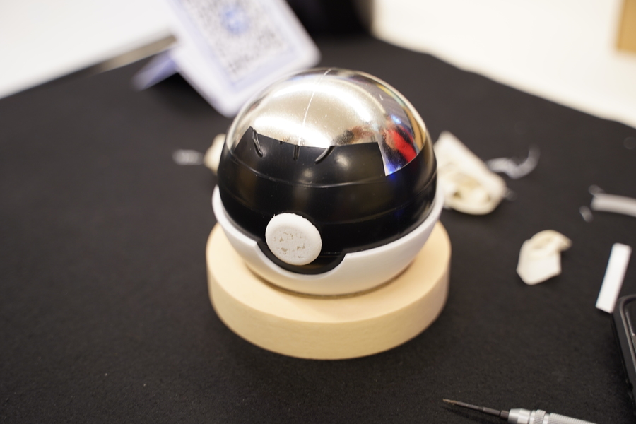 Close-up photo of a plastic spherical tech device
