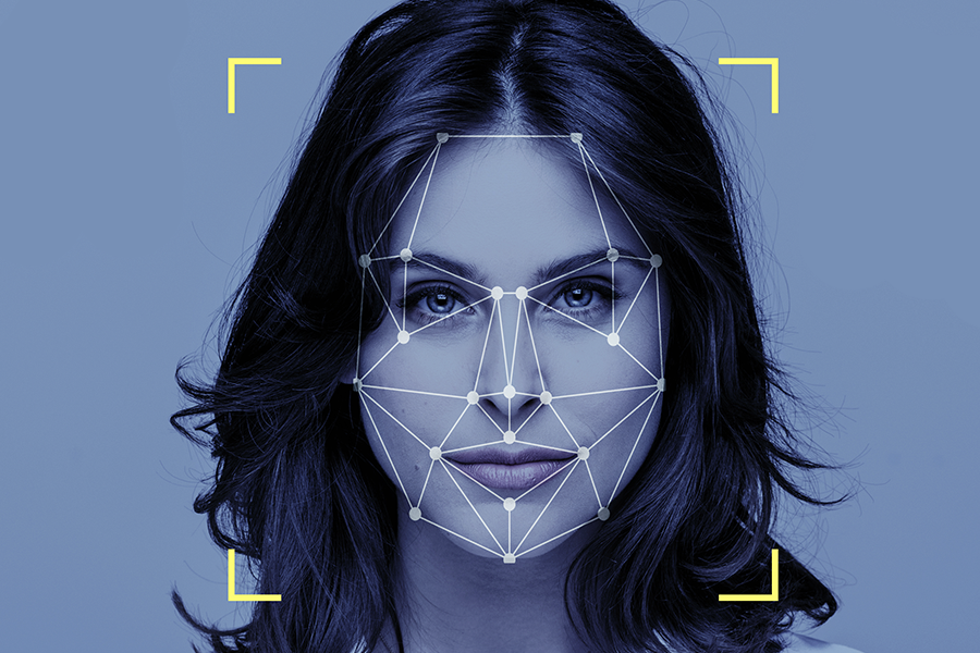 Photo of a woman's face with reference points connected by lines