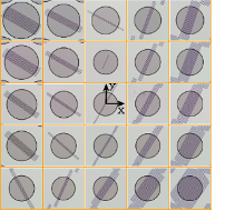 Five by five grid of circles, each with different patterns of rectangles overlaid