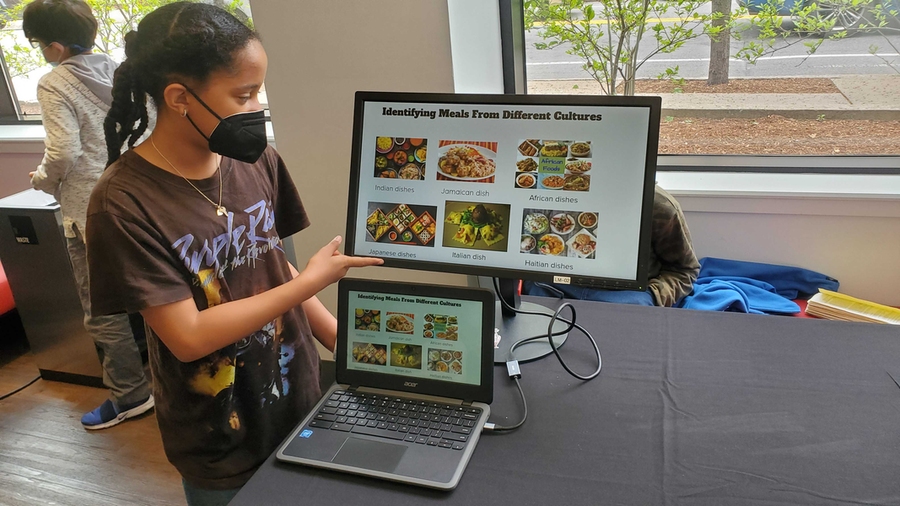 Student from Mary Lyon School shares PowerPoint presentation about AI titled "Identifying Meals From Different Cultures" with photo examples of the meals. powerpoint presentation about AI titled "Identifying Meals From Different Cultures" with photo exmaples of the meals.