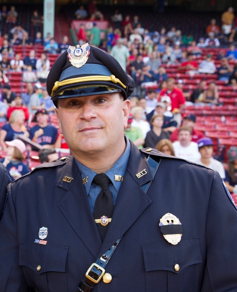 Headshot of Sergeant Brian Sousa of the MIT Police at Fenway Park wearing his Honor Guard uniform.