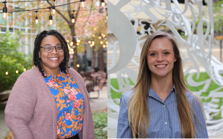 Side-by-side portrait photos of Deidra Jefferson (left) and Kyla Tucker outside on MIT's campus