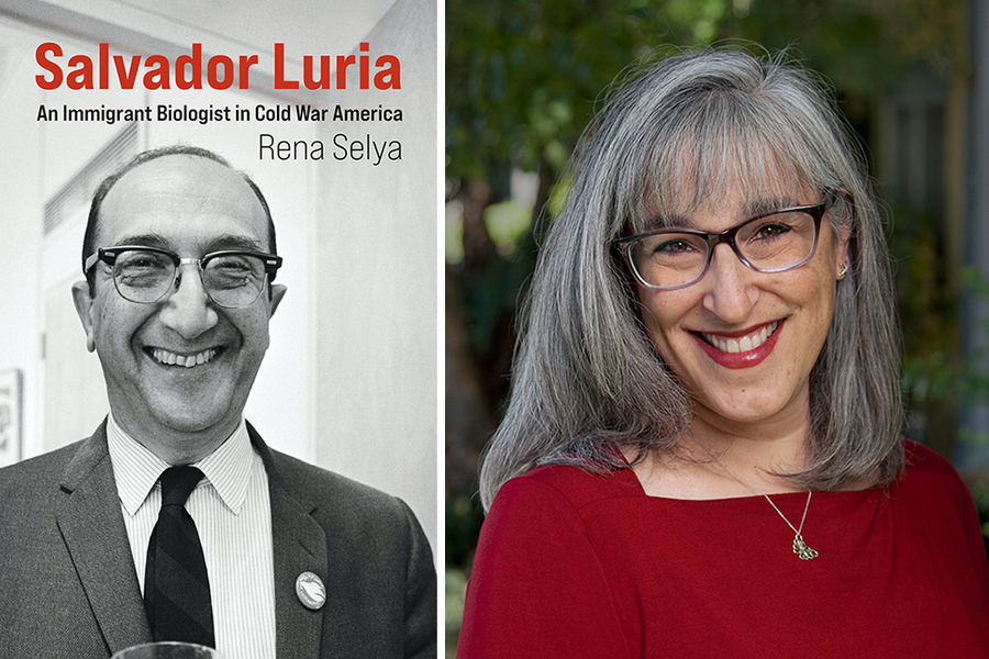 Cover of "Salvador Luria: An Immigrant Biologist in Cold War America," featuring a black and white photo of Luria; and a headshot of Rena Selya