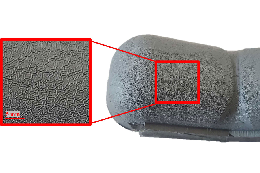 Two closeup views of a robotic finger’s unique contours, almost like the wrinkles or ridges of a fingerprint.