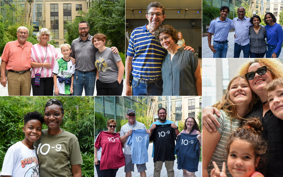 A collage of six photos showing groups of people at MIT.nano family day. 